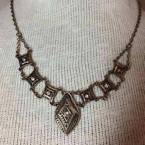 Bronze Necklace with Diamond Looking Rhinestones